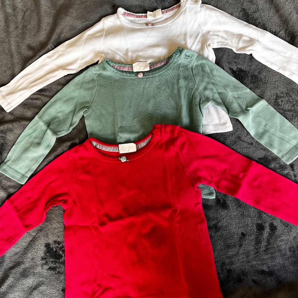 3 Mini Boden 18-24 month long sleeve shirts (red, green, and white)